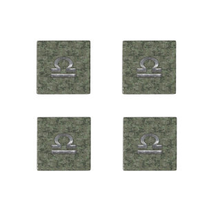 Silver Libra Zodiac Green Digital Camo Stone Magnet