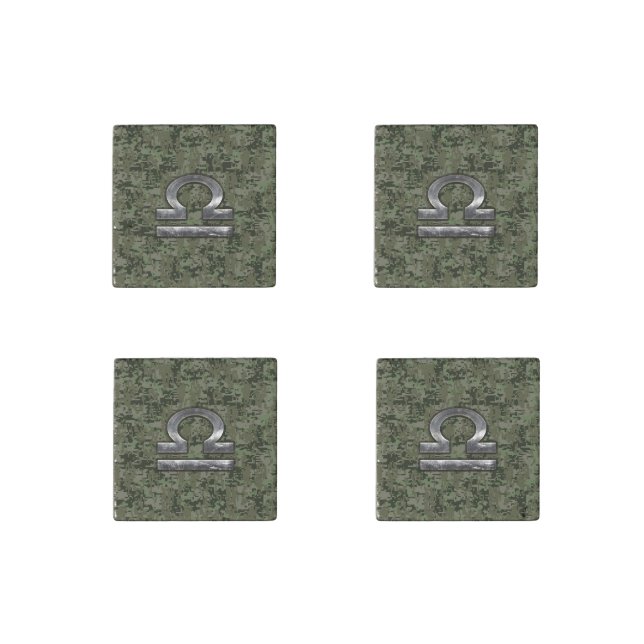 Silver Libra Zodiac Green Digital Camo Stone Magnet (Front)
