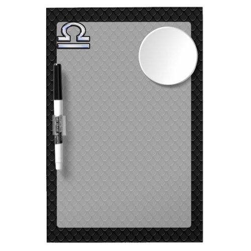 Silver Libra Zodiac Sign on black snake skin style Dry Erase Board With Mirror