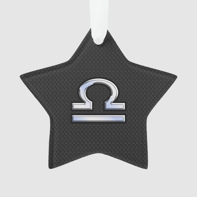 Silver Libra Zodiac Sign on black snake skin style Ornament (Front)