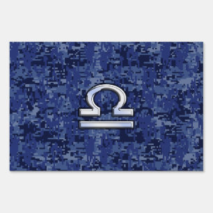 Silver Libra Zodiac Sign on blue digital camo