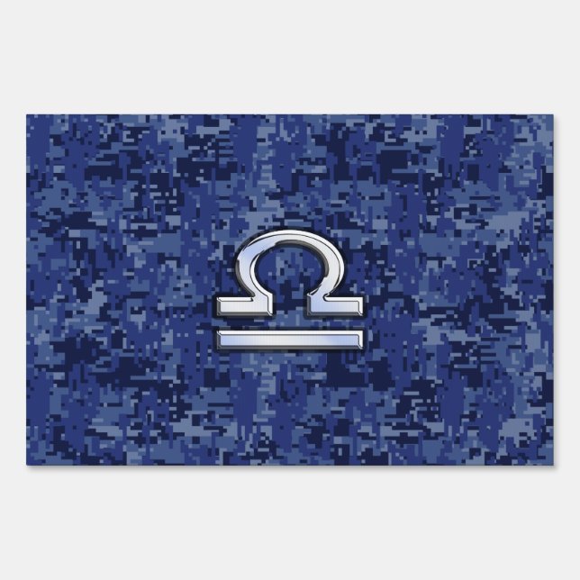 Silver Libra Zodiac Sign on blue digital camo (Front)