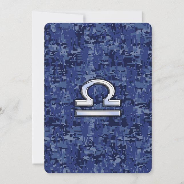 Silver Libra Zodiac Sign on blue digital camo (Front)