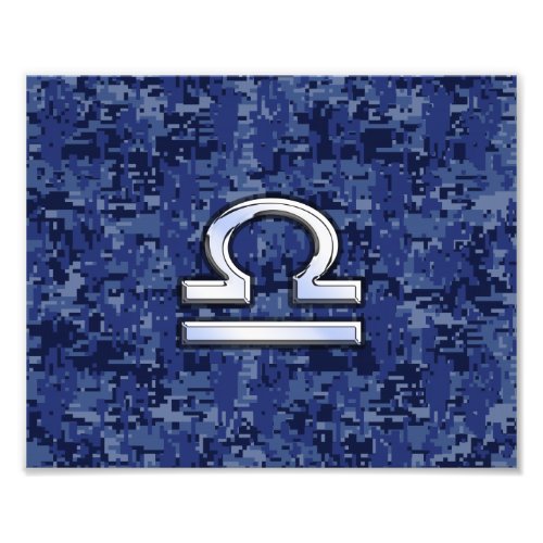 Silver Libra Zodiac Sign on blue digital camo