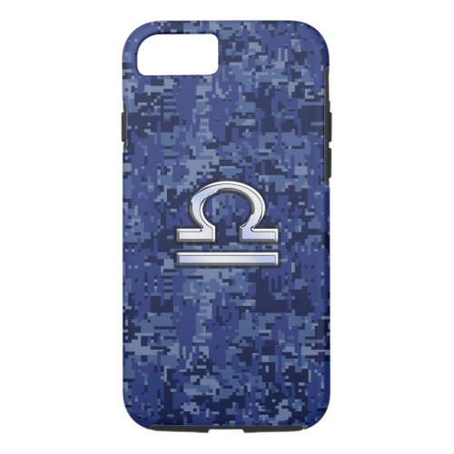 Silver Libra Zodiac Sign on blue digital camo iPhone 87 Case