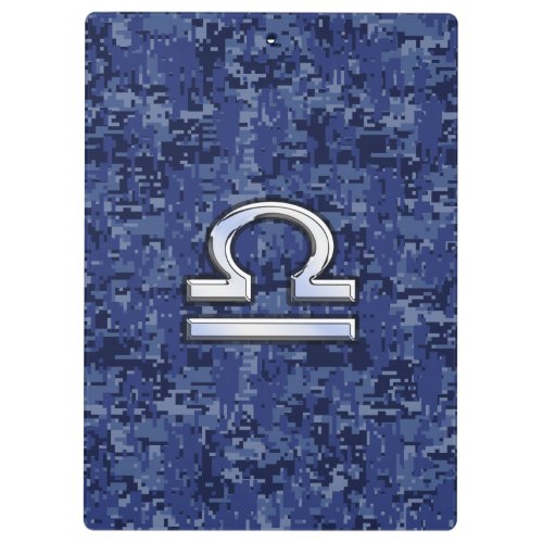Silver Libra Zodiac Sign on blue digital camo Clipboard