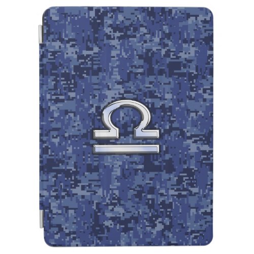 Silver Libra Zodiac Sign on blue digital camo iPad Air Cover