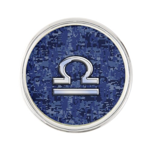 Silver Libra Zodiac Sign on blue digital camo Lapel Pin
