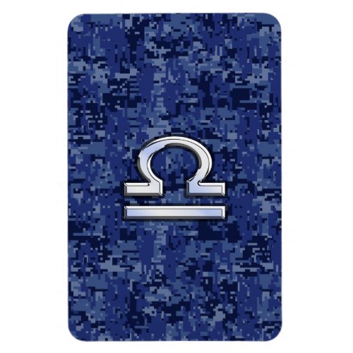 Silver Libra Zodiac Sign on blue digital camo Magnet