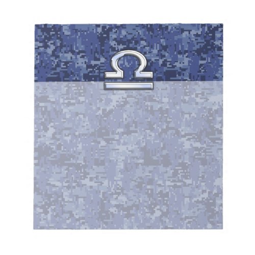 Silver Libra Zodiac Sign on blue digital camo Notepad