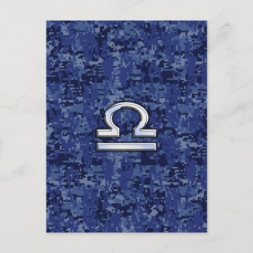 Silver Libra Zodiac Sign on blue digital camo Postcard