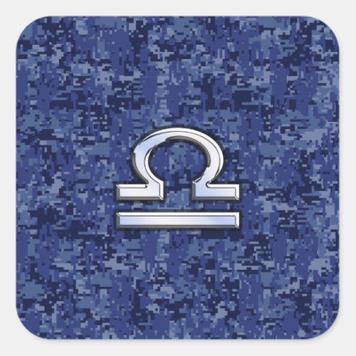 Silver Libra Zodiac Sign on blue digital camo Square Sticker