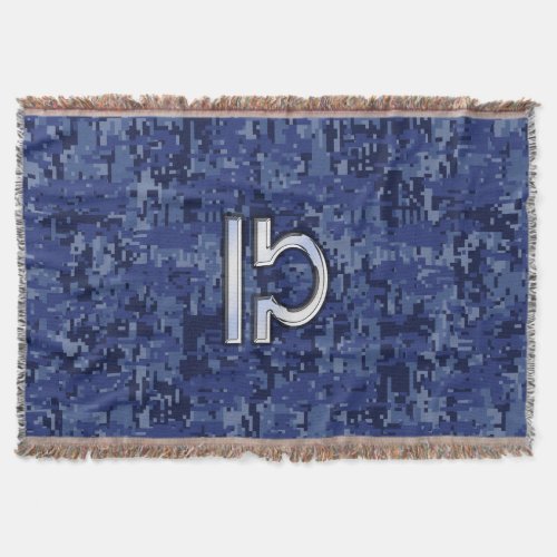 Silver Libra Zodiac Sign on blue digital camo Throw Blanket