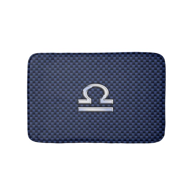Silver Libra Zodiac Symbol Navy Blue Carbon Fiber Bathroom Mat (Front)