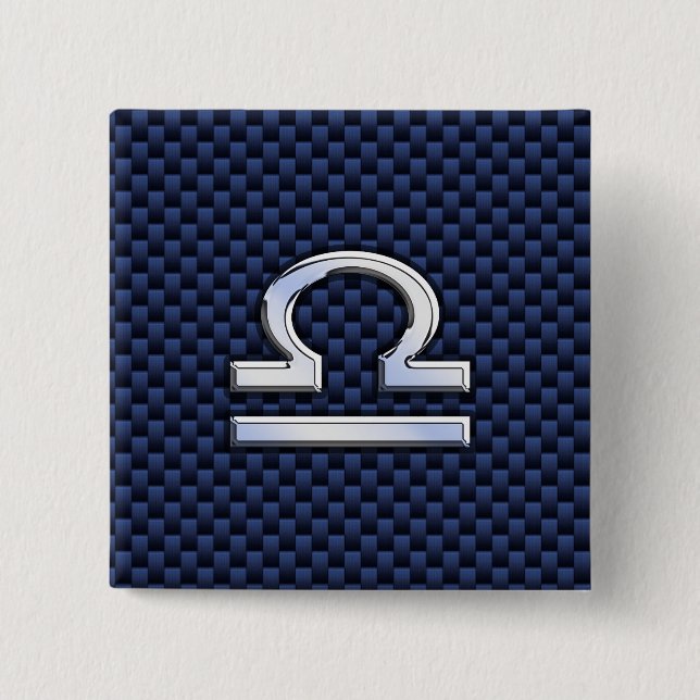 Silver Libra Zodiac Symbol Navy Blue Carbon Fiber Button (Front)