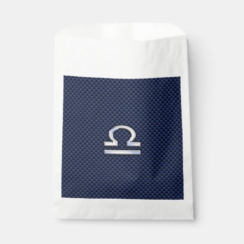 Silver Libra Zodiac Symbol Navy Blue Carbon Fiber Favor Bag