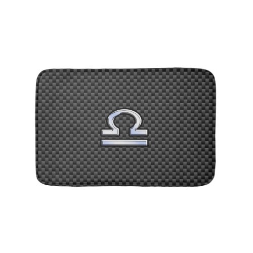 Silver Libra Zodiac Symbol on Carbon Fiber Print Bathroom Mat