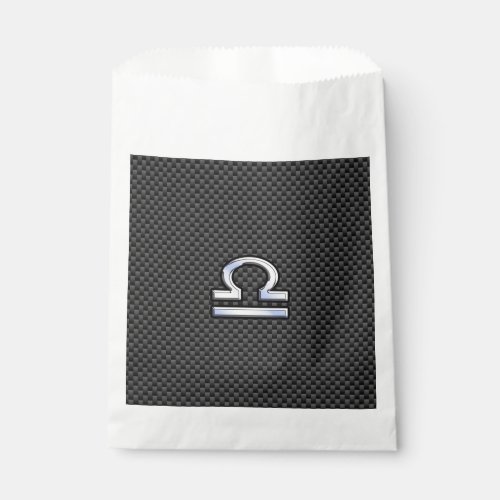 Silver Libra Zodiac Symbol on Carbon Fiber Print Favor Bag