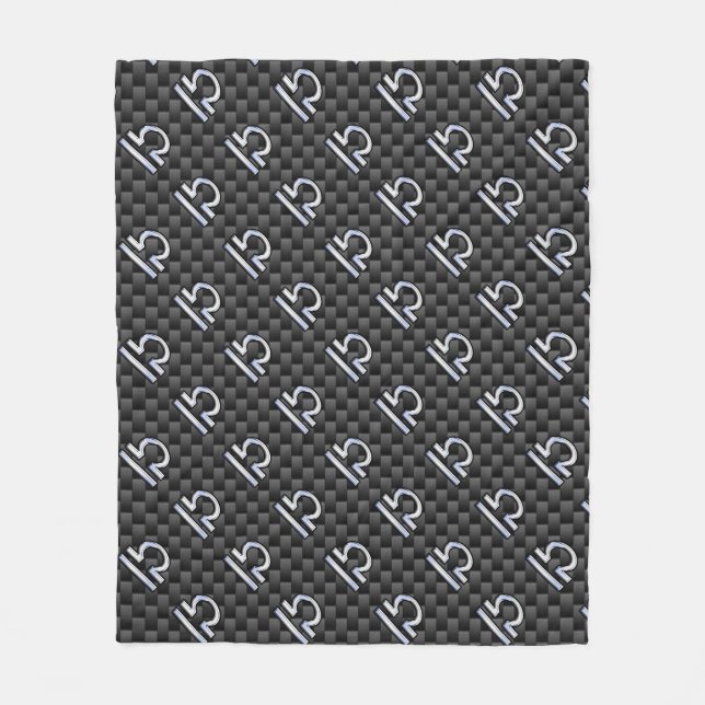 Silver Libra Zodiac Symbol on Carbon Fiber Print Fleece Blanket (Front)