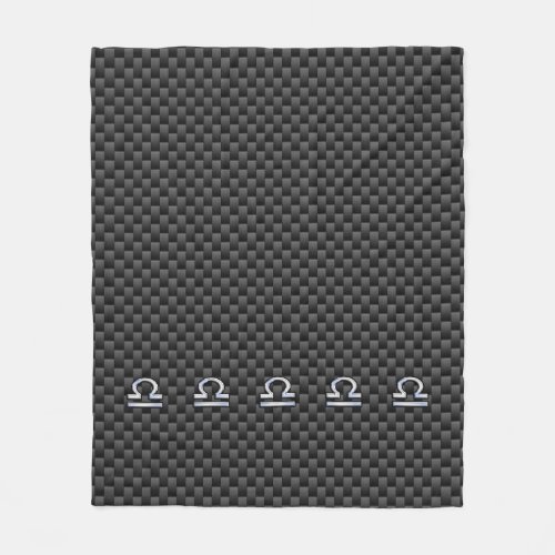 Silver Libra Zodiac Symbol on Carbon Fiber Print Fleece Blanket