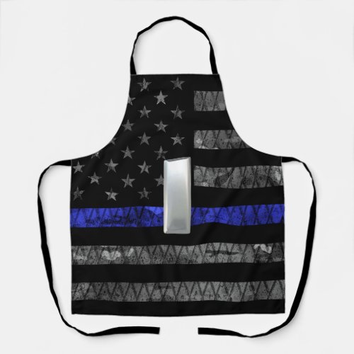 Silver Lieutenant Thin Blue Line Distressed Flag Apron