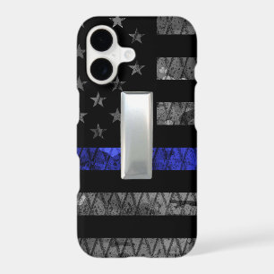 (Silver) Lieutenant Thin Blue Line Distressed Flag iPhone 17 Case