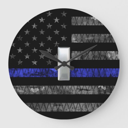 Silver Lieutenant Thin Blue Line distressed flag Large Clock