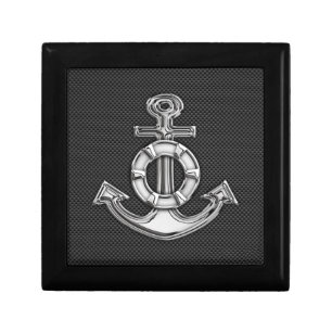 Silver Lifesaver Anchor on Black Carbon Fiber Gift Box