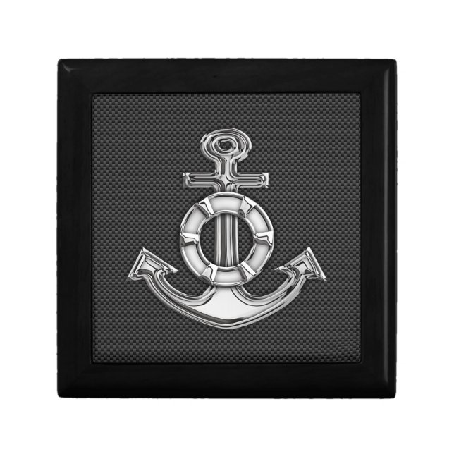 Silver Lifesaver Anchor on Black Carbon Fiber Gift Box (Front)