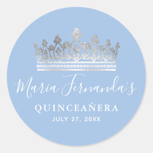 Silver Light Baby Blue Roses Elegant Quinceanera Classic Round Sticker