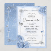 Silver Light Baby Blue Roses Elegant Quinceanera
