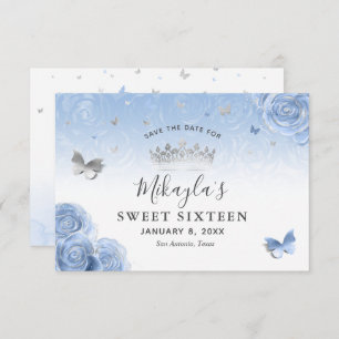 Silver Light Baby Blue Roses Elegant Save The Date