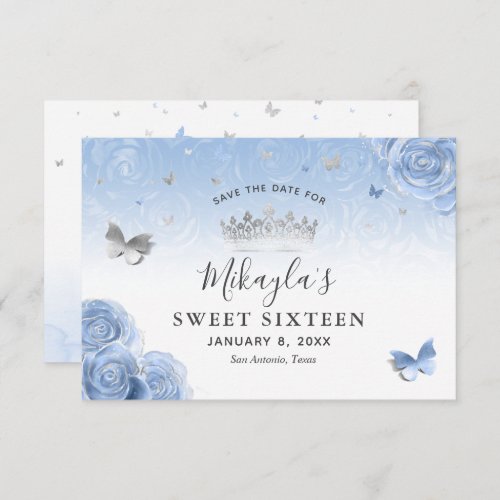 Silver Light Baby Blue Roses Elegant Save The Date