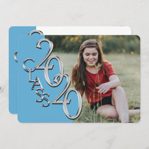 Silver Light Blue 2020 Photo Graduation Invitation
