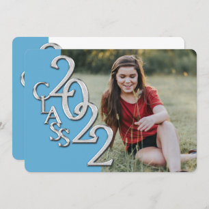 Silver Light Blue 2022 Photo Graduation Invitation