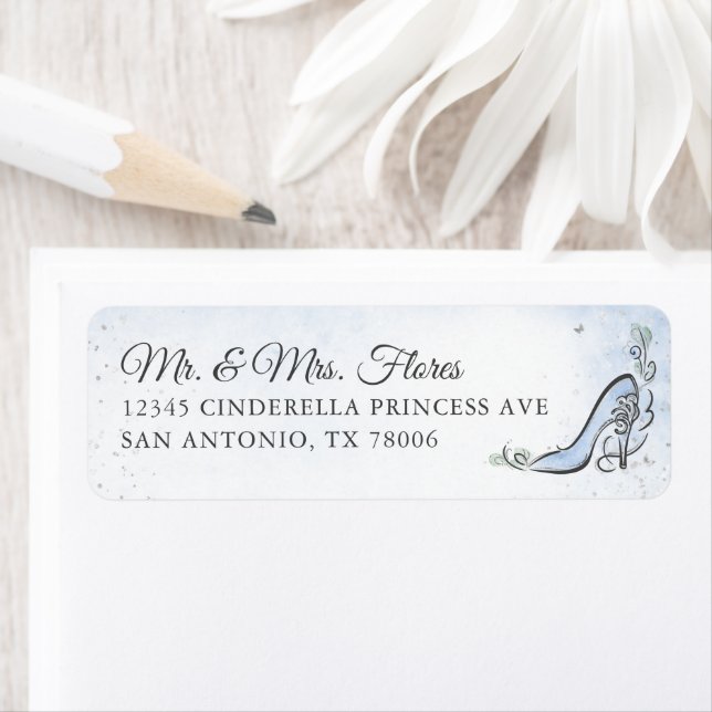 Silver Light Blue Princess Shoe Return Address Label (Insitu)