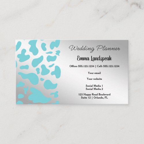 Silver Light Blue  White Cow Print Business Card