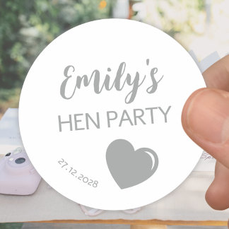 Silver Light Gray Heart Bachelorette Hen Party Classic Round Sticker