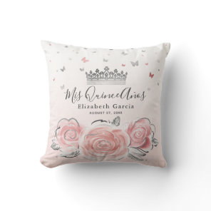 Silver Light Pink Rose Quinceanera Mis Quince Anos Throw Pillow