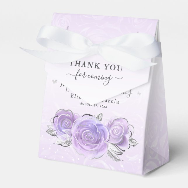 Silver Light Purple Rose Party Thank You Template Favor Boxes (Front Side)