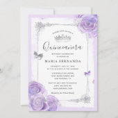 Silver Light Purple Roses Elegant Quinceanera Invitation (Front)