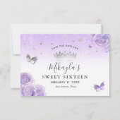 Silver Light Purple Roses Elegant Save The Date (Front)