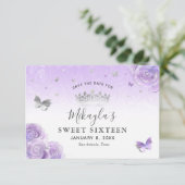 Silver Light Purple Roses Elegant Save The Date (Standing Front)