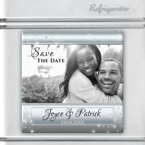 Silver Light Sparkles Save The Date Photo Magnet