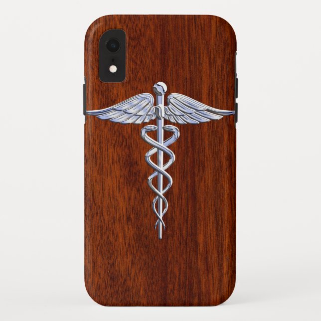 Silver Like Caduceus Medical Symbol Mahogany Print Case-Mate iPhone Case (Back)