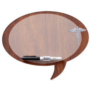 Silver Like Caduceus Medical Symbol Mahogany Print Dry Erase Board