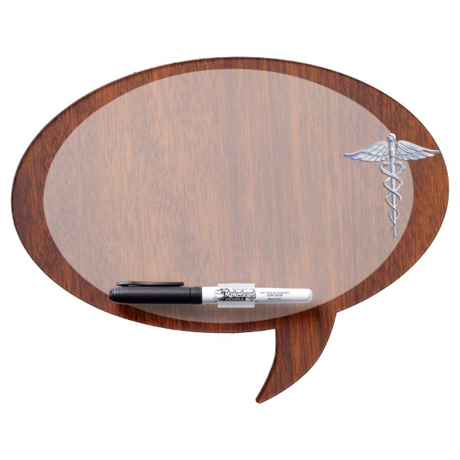 Silver Like Caduceus Medical Symbol Mahogany Print Dry Erase Board (Front)