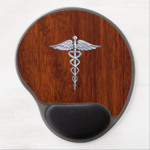 Silver Like Caduceus Medical Symbol Mahogany Print Gel Mouse Pad