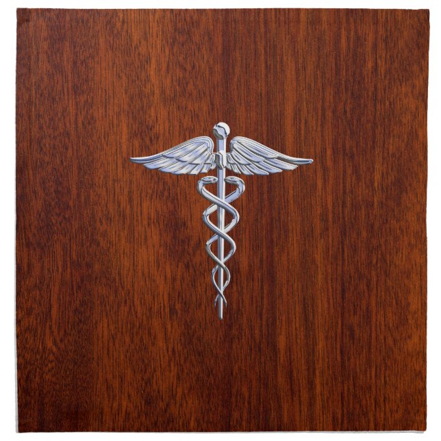 Silver Like Caduceus Medical Symbol Mahogany Print Napkin (Front)