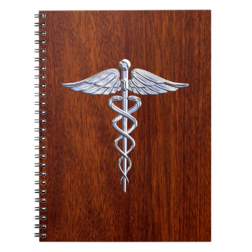 Silver Like Caduceus Medical Symbol Mahogany Print Notebook